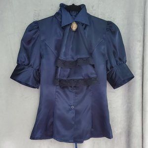 NWOT Blue Retroscope Fashions Lady Victoria Blouse w/ Jabot & Cameo